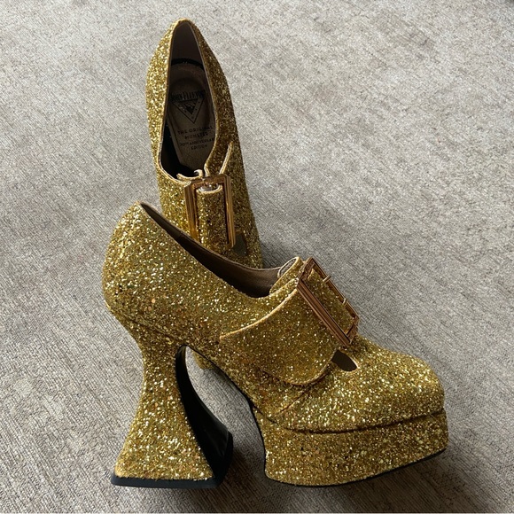 John Fluevog Gold Mega Munster Original Baroque Platform Heels - Picture 7 of 17